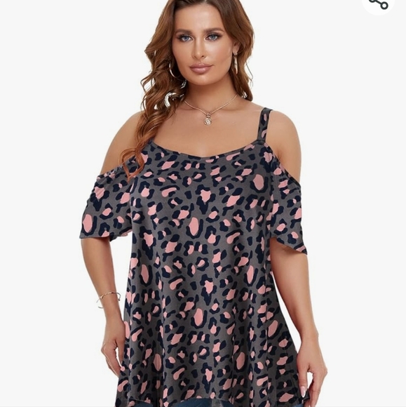 Women's LARACE Cold Shoulder Tops with Spaghetti Straps-Tunic Shirt (Size 2X) - Picture 3 of 9